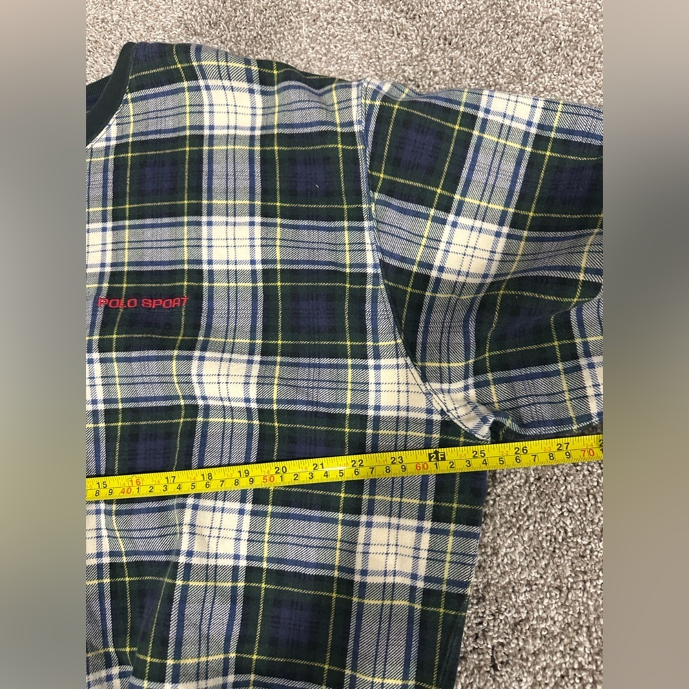 Vintage POLO Sport RALPH LAUREN Men's L Pullover Sweatshirt Plaid Green Blue - Picture 5 of 6